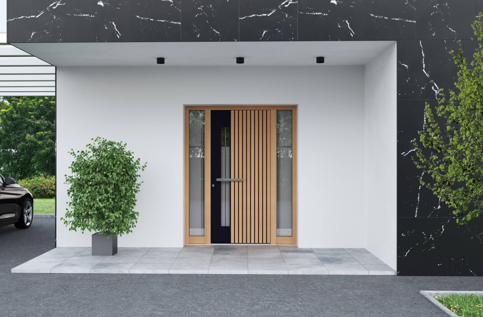 Aluminium-Haustür mit interessantem Dekor