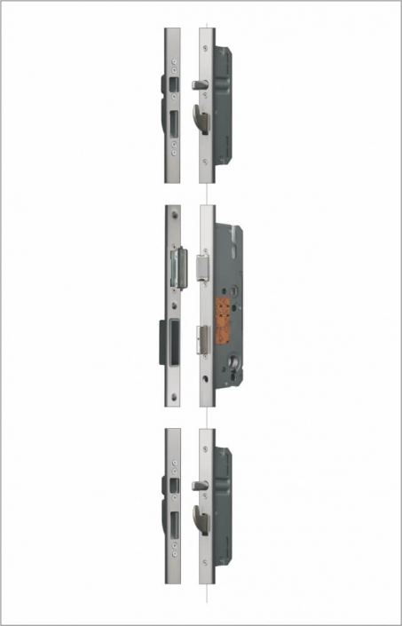 haustürschloss - 5-fach-Verriegelung mit Rundbolzen und Haken