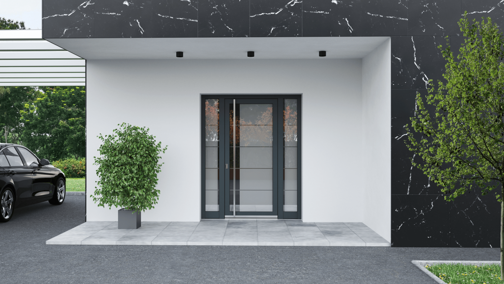Modernes Haus mit modernen Aluminiumtüren.