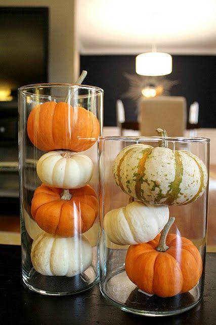 Herbstdekor: Kürbis in einem Krug