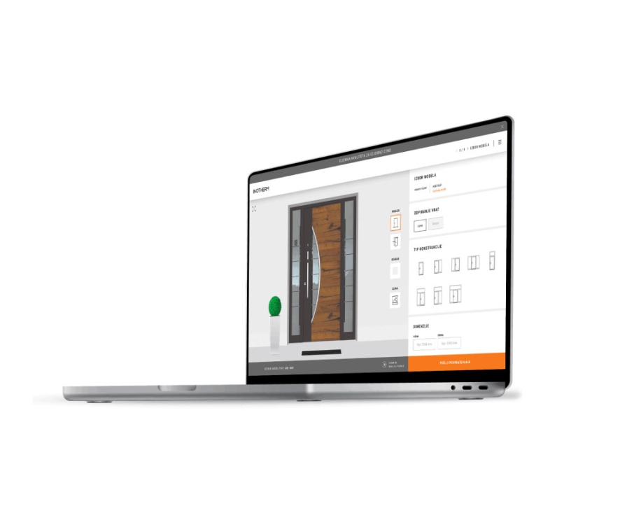 Der Computerbildschirm zeigt den Aluminium-Haustüren-Konfigurator von Inotherm.