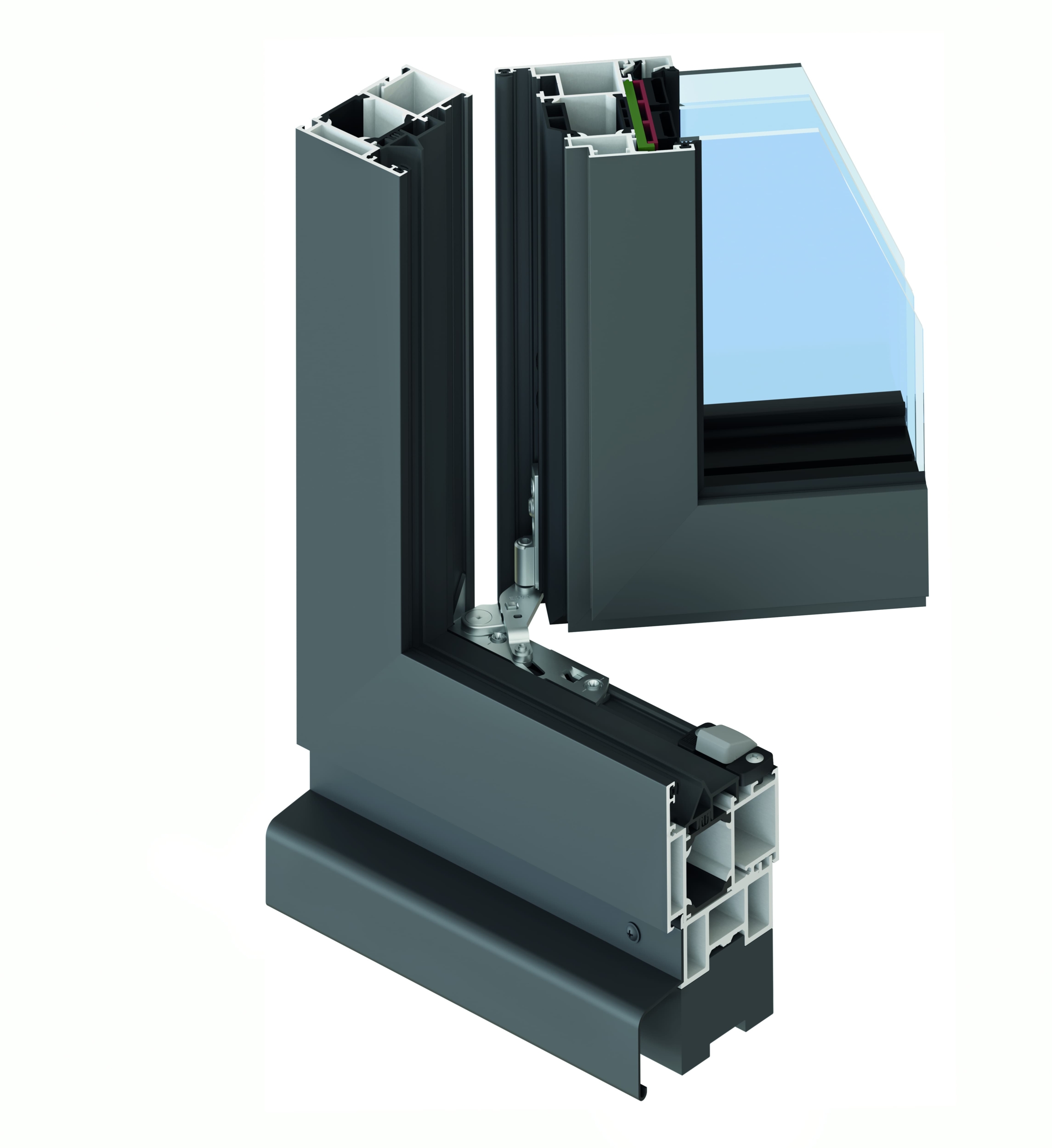 Okno_Odprto2_cmyk Profil eines Aluminiumfensters in geöffneter Position